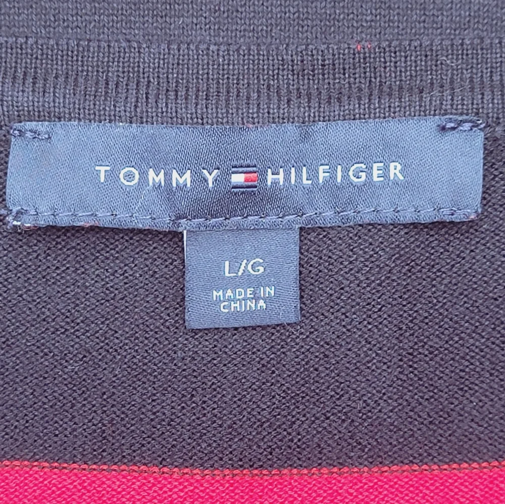 Tommy Hilfiger Cotton Striped Red Blue Pullover Sweater with Logo Women's Size L - Picture 6 of 10
